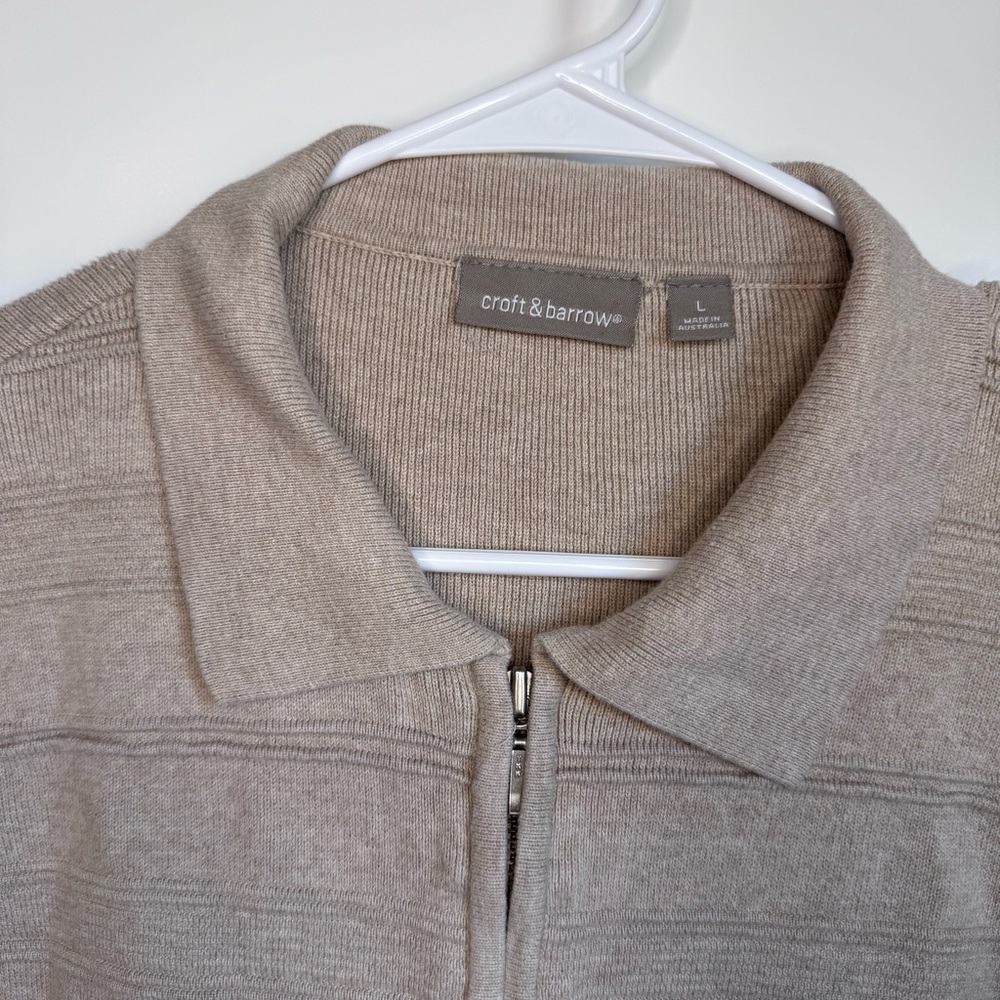 Croft & Barrow Beige Women's Full Zipper Cardigan‎ Sz Large 100% Cotton Collared - Picture 3 of 9